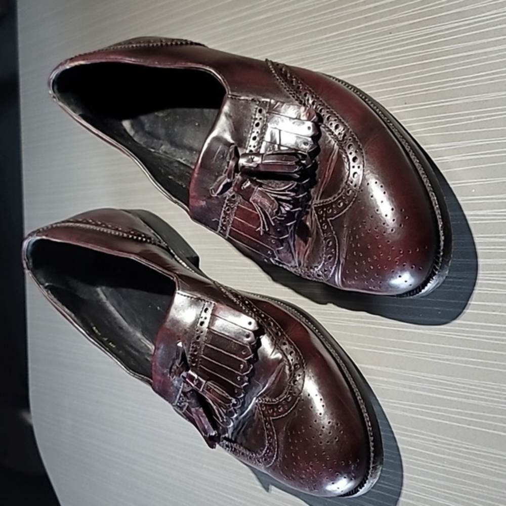 Florsheim Wingtip Kiltie Tassel Dark Reddish Brown‎ Leather Loafers Men's 10E
